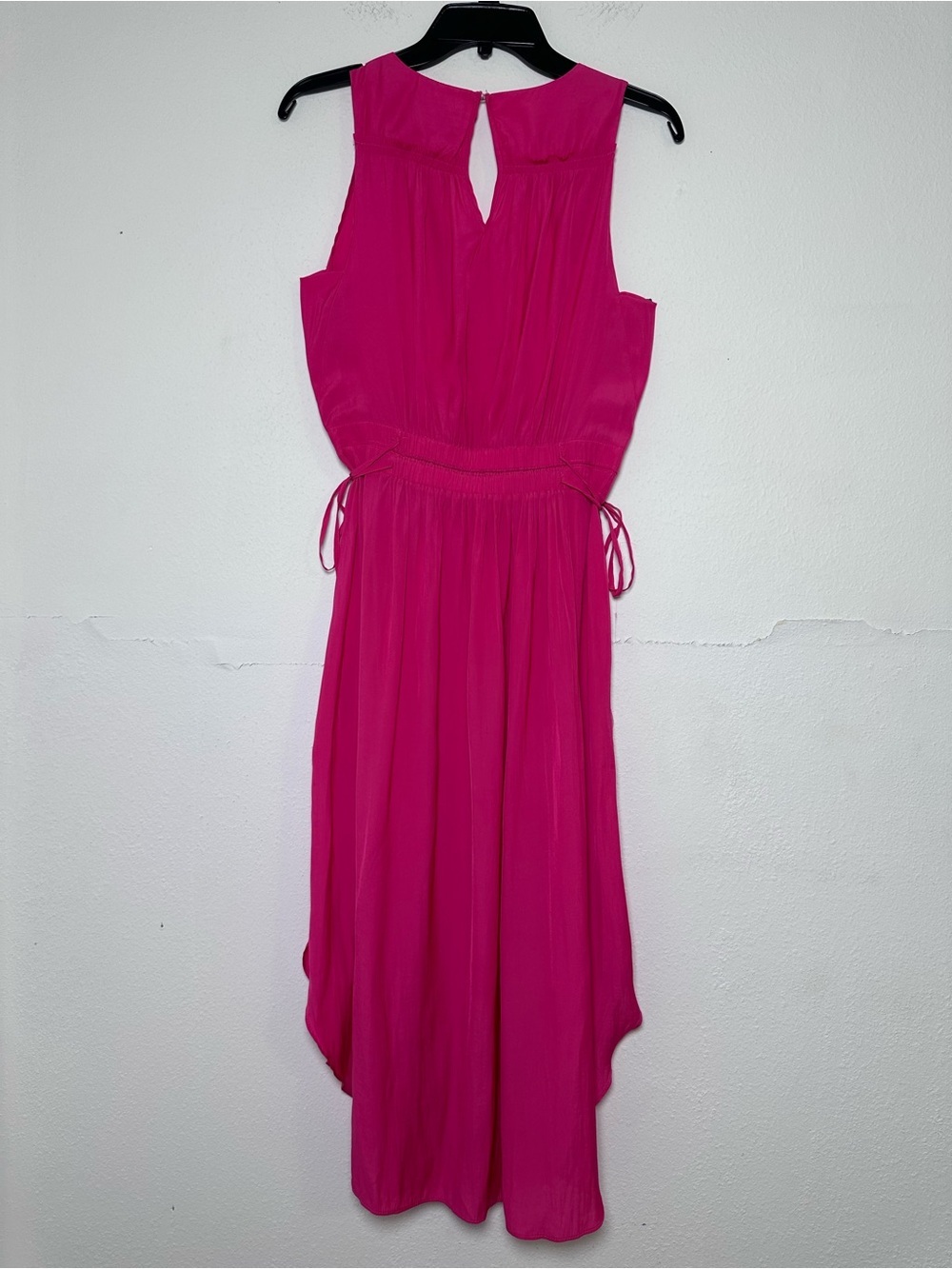 Tahari Hot Pink Summery Sleeveless V-Neck Midi Dress with Elastic Tassel Waist - Picture 3 of 13